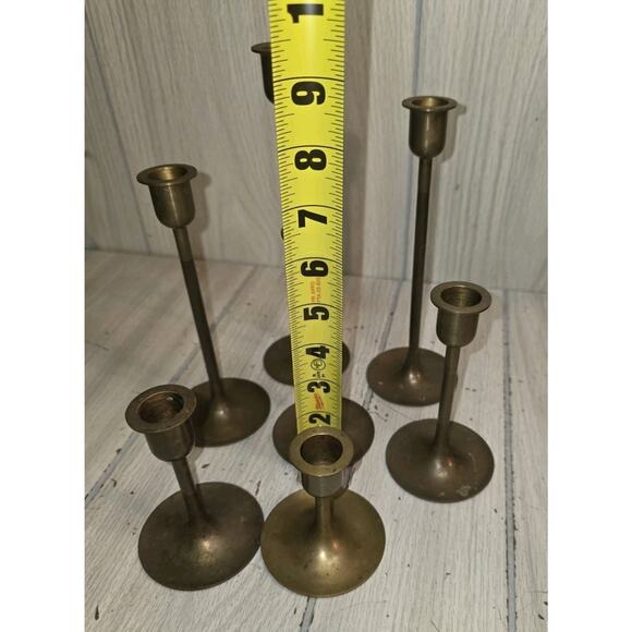 Vintage Brass Graduated Candlestick Holders 9\'\' to 3\'\' 7 PC Hollywood Regency